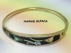 Vintage Alpaca Bracelet Inlaid Abalone Clamper Silver Tone Signed Free Shipping