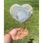 Large Amethyst Agate Heart On Stand   Druzy Crystal Statement Piece  498 G
