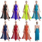 Womens Lyrical Dress Sleeveless Flowy Tulle Split Long Dress Modern Dancewear