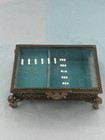 Vtg Ormolu Filigree Beveled Glass Music Jewelry Casket Box Gold Tone Cherub Foot
