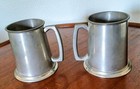 Vintage Set Of 2 Leonard Eales Of Sheffield Glass-bottom English Pewter Tankards