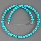 Natural Green Turquoise Necklace Round Beads 925 Sterling Silver Chain 18 