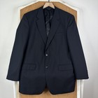 Jos A Bank Suit Mens 44l Navy Blue 2 Button 100  Wool Pants 38x32 Pleated Front
