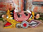 Tiger Aztec Warrior Wood Mask Handmade And Hand Carved Guerrero Mexican Folk Art