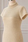 Vintage Ivory Faux Pearl Embellished Mod Shift Dress Cap Sleeve Evening Cocktail