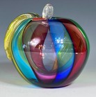 Vintage Murano Large Rainbow And Gold Glass Apple Sculpture With Label