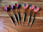 Vintage Brass Steel Tip Darts Set  6  Union Jack  uk    American Flag Flights
