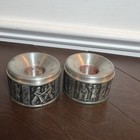 Set Of 2 Vtg Norsk Tinn Pewter Candle Holders Viking Scenes Norway