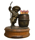 Match Holder And Striker-little Metal Boy With Oar And Barrel Antique