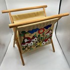 Vintage Wooden Original Collectible Knitting Sewing Folding Basket Lined Rare