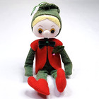 Vtg Christmas Elf Pixie Shelf Sitter Doll Ornament Fabric   Stockinette 8    Tall