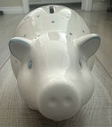 Tiffany   Co  Ceramic Piggy Bank White Blue Dots - Made In Italy - Please Read