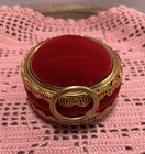 Round Red Velvet Hand Made Pin Cushion For Sewing Needles  Vintage  Antique 