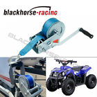 3200lbs Dual Gear Hand Crank Winch Nylon Strap For Atv Boat Trailer