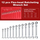 12pc 8-19mm Metric Flexible Head Ratcheting Wrench Combination Spanner Tool Set