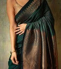 Green Soft Lichi Silk Saree With Copper Zari   Rich Pallu Jacquard Work
