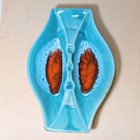 Mcm Blue Orange Drip Glaze Ceramic Art Pottery Ashtray  Made In America Mark