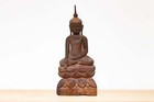 Beautiful Antique Carved Wood Painted Buddha