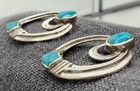 Vintage Sterling Silver Turquoise Earrings     Oval Drop Southwestern Style 2 98g