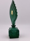 Vintage Art Deco Style Malachite Jade Glass Perfume Bottle Czech 053112