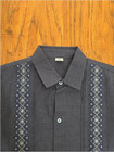 Men s Linen Mexican Guayabera Shirt Grey Blue White Embroidered Short Sleeve S36
