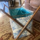 Vintage Knitting Sewing Caddy Yarn Basket Folding Wood Frame Floral With Chains 