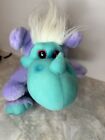 Dan Dee Vtg Purple Teal green Sitting Dragon dinosaur Plush Stuffed Animal
