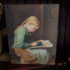 Primitive Victorian Vintage Colonial Old  Style School Girl Portrait Canvas Sign