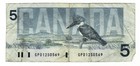 Canada 5 Dollars 1986 P-95c Bonin thiessen  Laurier  Belted Kingfisher Banknote