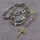 Catholic Town India Agate Natural Stone Beads  Rosary With Caps St Michael Medal