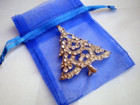 Clear White Christmas Tree Rhinestone Silver Gift Brooch Pin vintage Style