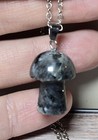 Natural Carved Labradorite Crystal Stone Mushroom Pendant Necklace On Chain