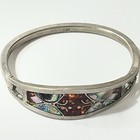 Vintage Alpaca Silver Abalone Bangle Hinged Small Bracelet  Mexico  925