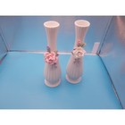 Vintage Porcelain Bud Vase Set 2 White Fluted 3d Pink White Rose Floral Decor