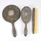 Silver Plated Vanity Set Vtg Hand Mirror Hair Brush Comb Victorian Art Nouveau