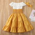 Toddler Baby Girl Off Shoulder Crop Top   Maxi Long Skirt   Headband Outfits Set