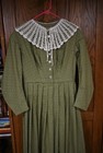 Civil War Victorian Cotton Day Dress Handmade Sage   Cream Wcollar - M