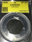 1858  Coin Mart Graded Canadian  Large One Cent    vf-20 Corrosion  