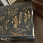 Vtg Papier Mache 12 x9 x5  Chinese Chest W Brass Hinges Hand Painted Damaged