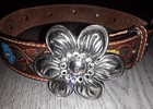 Nocona Genuine Leather Western Belt Girls Kids Size 20 Rhinestone Bling Flowers