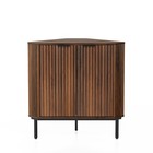 Fluted Corner Cabinet 2 Doors 2-tier Shelves Bathroom Kitchen Living Room Brown