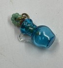 Vintage Czech Art Deco Glass Bottle Blue Green Stopper Bead Pendant Charm Lid