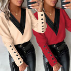 Womens Long Sleeve Tops T Shirt Ladies Holiday V Neck Pullover Blouse Plus Size