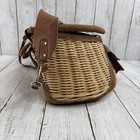 Vintage Wicker   Leather Fishing Creel Basket With Ruler Knife Holder Long Strap
