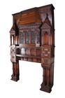Monumental Rare Antique Renaissance Revival Gothic Walnut Fireplace Mantel 11 Ft