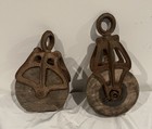 Pair Of Antique Vintage Cast Iron   Wooden Wheel Barn Pully s 