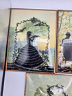 Vintage Reverse Painted Silhouette Victorian Family Convex Bubble Glass Set 5