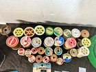Vintage Sewing Notions Lot Wood Spools Buttons Needles Mini Sewing Kits Thread