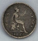 1849 Victoria British Silver Four Pence - British Milled   silver Groat 
