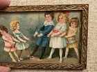 Antique German  Dollhouse Framed Print Children Tug Of War C1900 Miniature